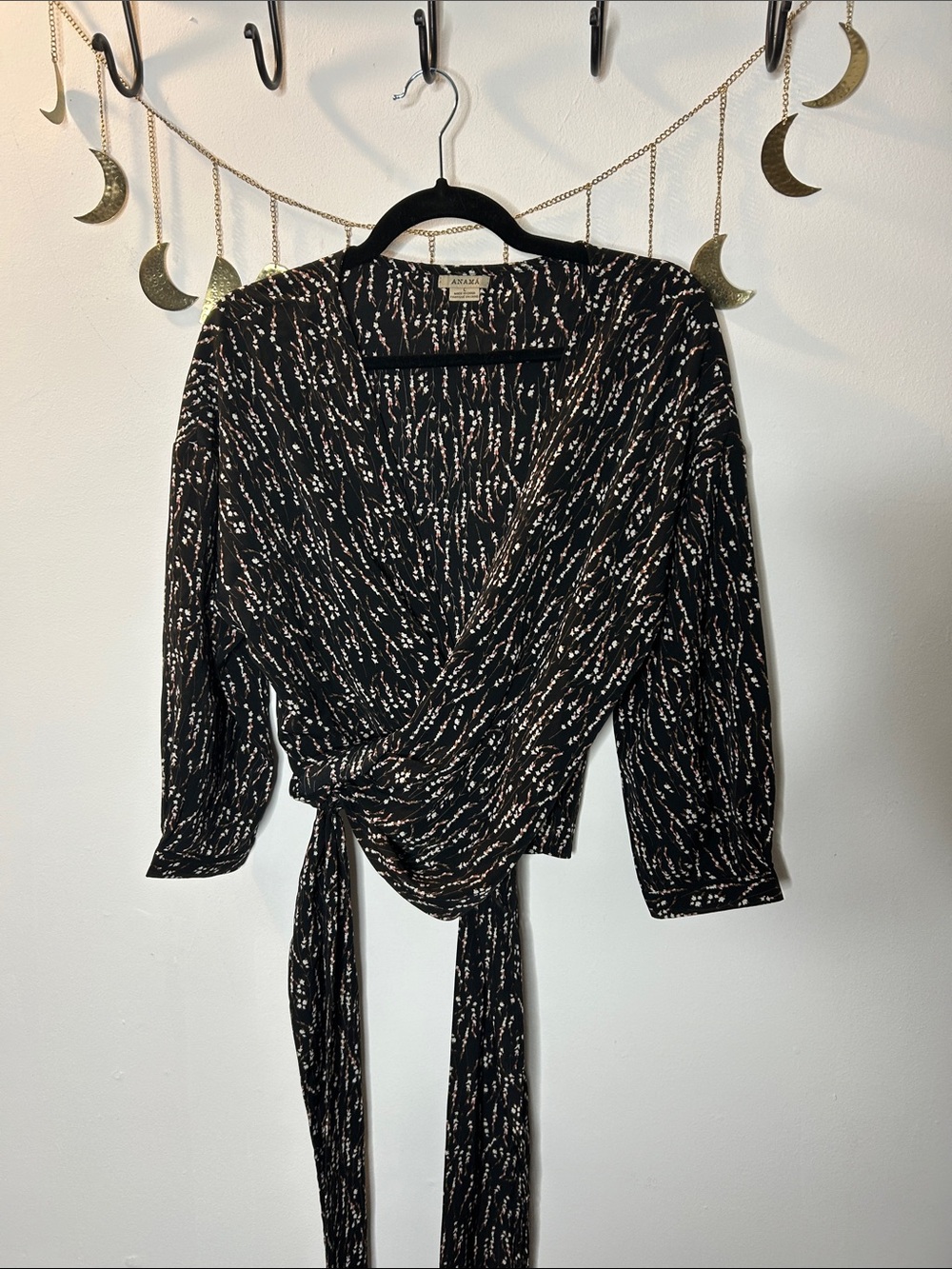 Anama Black Floral Speckled Wrap Top